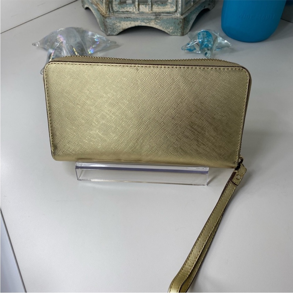 Kate Spade Storybook lining Gold Metallic Wristlet Wallet EUC - Picture 15 of 16